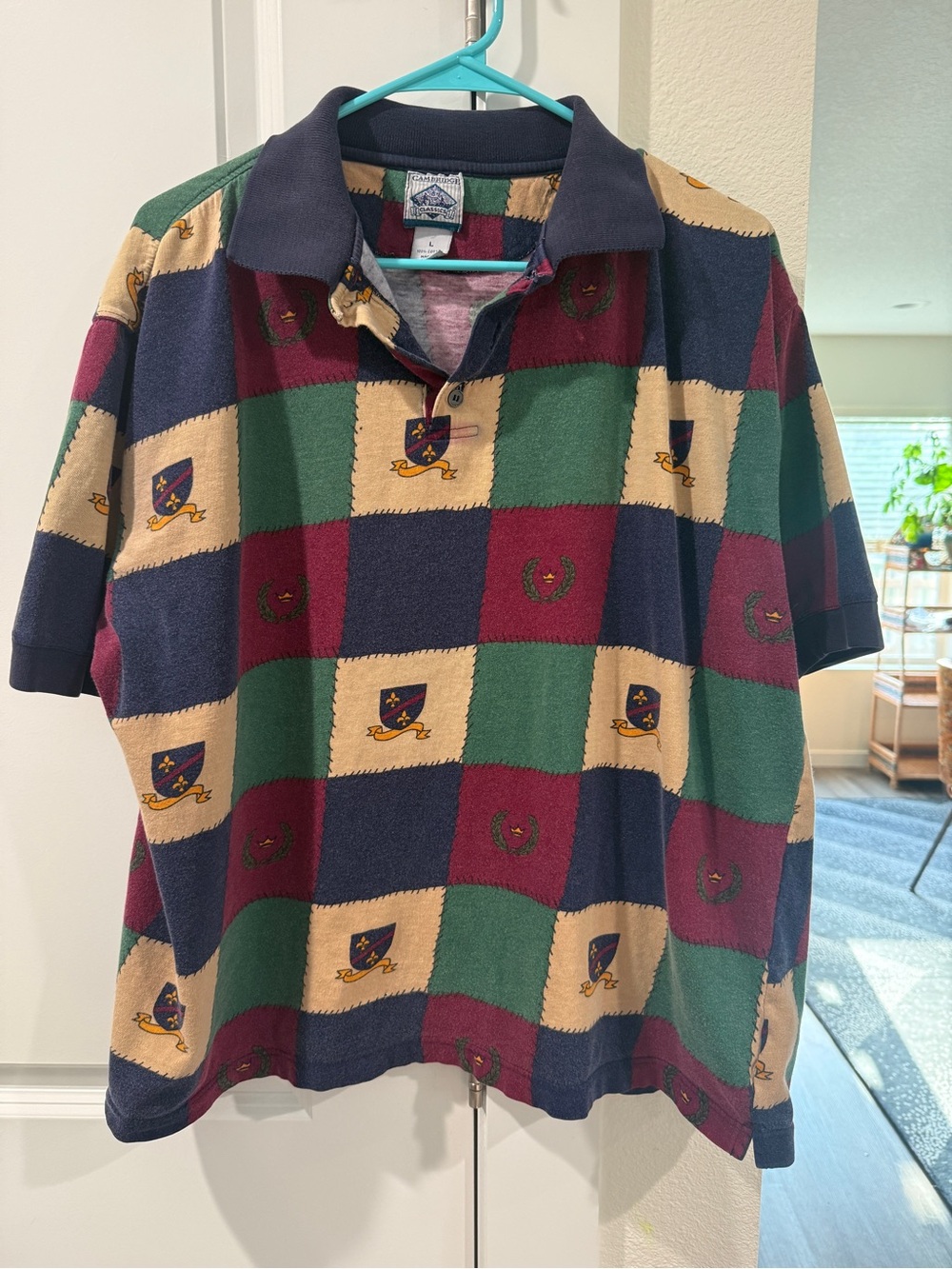 Vintage 1990’s Collegiate Check Polo Shirt - Navy, Green, Burgundy, Cream